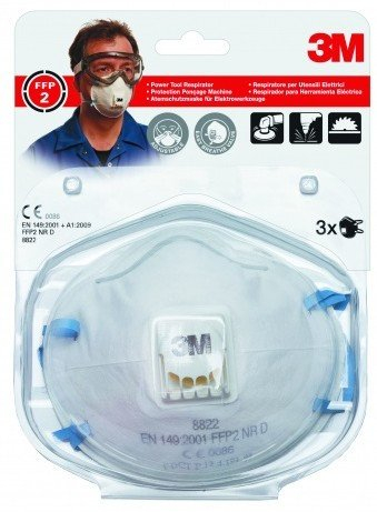 Maskë mbrojtëse 3M 8822 P2 me valvul, paketim 3 copë, e bardhë