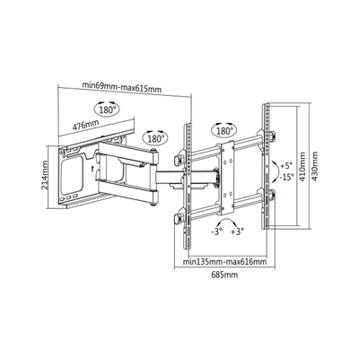 Mbajtëse muri për TV Cabletech LPA49-463D, 37"-70", deri 60 kg, e zezë