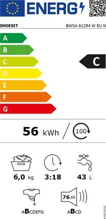 Makine larëse Indesit BWSA 61294 W EU N, 6 kg, 1150 rpm, klasa C, e bardhë