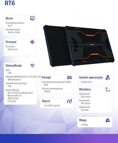 Tablet Oukitel RT6, 8GB RAM, 256GB, i zi me portokalli