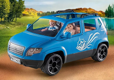 Set lodrash Playmobil FamilyFun 71423, makinë me karvan, 128 copë, blu