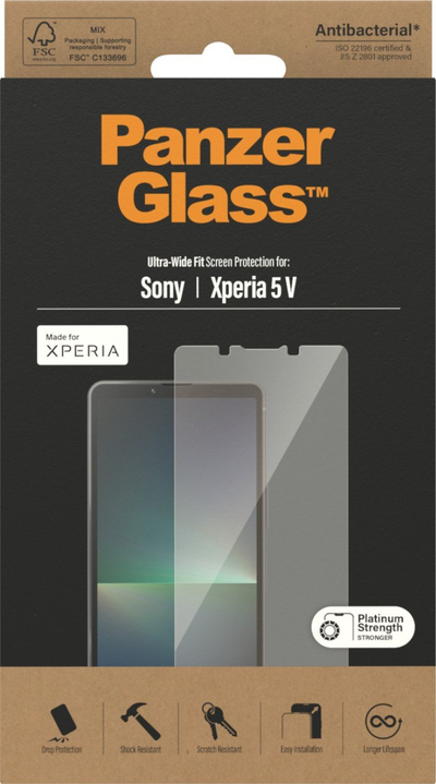 Mbrojtës ekrani PanzerGlass Sony Xperia 5 V, xham i fortë, Ultra-Wide Fit, i tejdukshëm