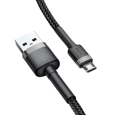 Kabllo USB Baseus Cafule CAMKLF-BG1, micro USB, pëlhurë e gërshetuar, zi gri