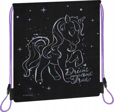 Çantë sportive me litar Starpak Unicorn Holo STK-00 PB1/24, një ndarje, e zezë