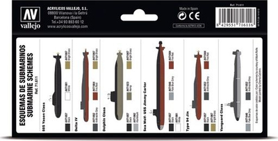 Set boja akrilike Vallejo Model Air Nuclear Submarines VAL71611, 8 copë, për aerograf