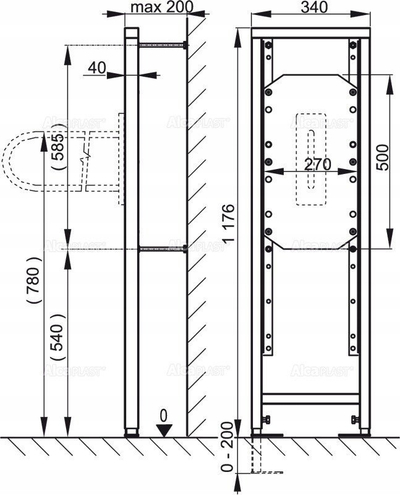 Kornizë WC muri Alcaplast AM101/1300H, për mure të lehta, me depozitë uji