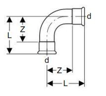 Gyp këndor 90° Geberit Gaz Mapress Kupfer 28 mm (34503)