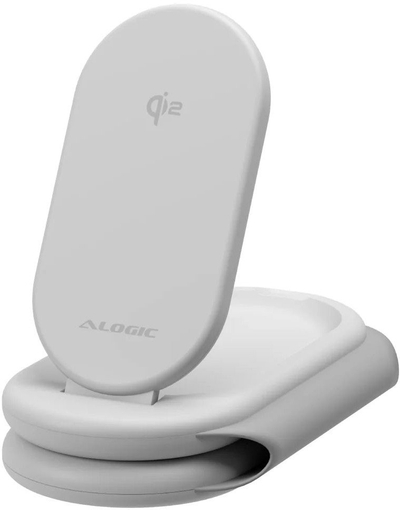 Безжичен полнач Alogic Packaway 3in1 Qi2, база за полнење, преклопен, бел