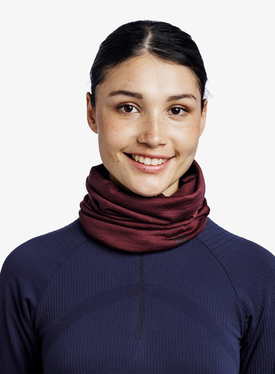 Shall tubular Buff Merino Lightweight Solid, lesh merino, multifunksional, ngjyrë claret