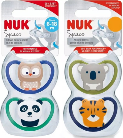 Çimçakëz silikoni Nuk M2 Space, 6–18 mujsh, set 2 copë