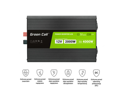 Inverter Green Cell PowerInverter LCD INVGC12P2000LCD, 2000W, valë sinusoidale e pastër, i zi