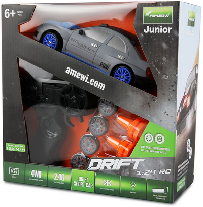 Makinë RC Amewi 21107 Drift Sports Car, shkalla 1:24, 4WD, me LED, shumëngjyrëshe