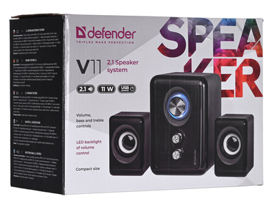 Altoparlantë kompjuteri Defender V11 65111, sistem 2.1, 11W, të zinj