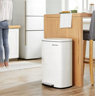 Kosh plehrash me pedale SONGMICS, 50L, çelik inox, i bardhë