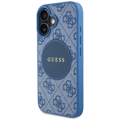 Маска за телефон Guess 4G Circle Classic Logo MagSafe, за iPhone 16 6.1", сина