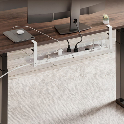 Organizues kabllosh Maclean Adjustable Under-Desk, mbajtës me kapëse, mban deri në 5 kg, i bardhë
