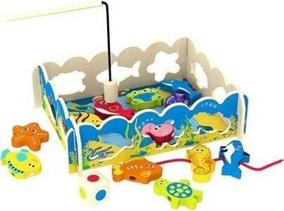 Дрвена игра за риболов Tooky Toy Game Fishing 3in1, за 1–4 играчи, шарена