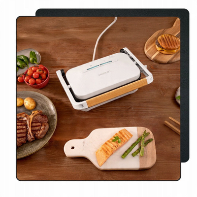 Grill elektrik Cecotec Rock N Grill 1300 Wood, 1300W, pllaka RockStone, i zi