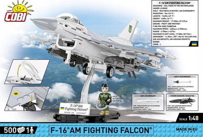Set lodër ndërtimi COBI F-16 AM Fighting Falcon 5893, 500 pjesë, shkalla 1:48, shumëngjyrësh