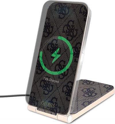 Karikues wireless 2 në 1 Guess 4G Pattern, MagSafe, 15W, i zi
