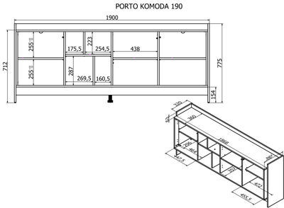 Komodë TV Cama Meble Porto Cremona, rafte të hapura, dru lisi Cremona, e zezë