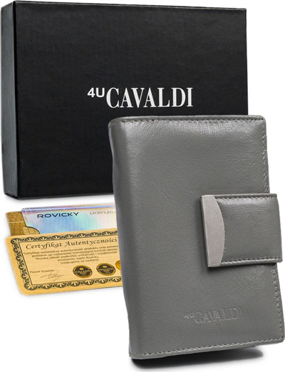 Portofol vertikal për goca 4U Cavaldi, lëkurë natyrale, RFID, gri