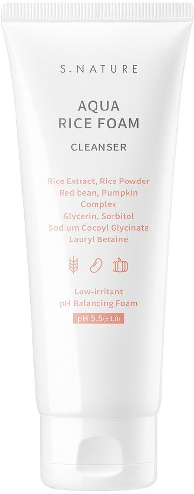 Пена за чистење лице S.NATURE Aqua Rice Foam Cleanser, 80ml, pH 5.5, бела