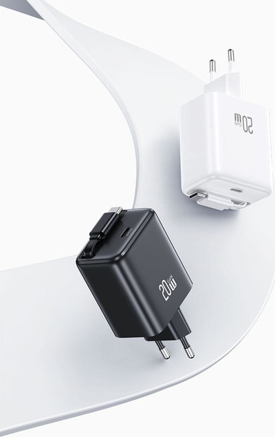 Karikues muri USAMS CC233, USB C 20W PD QC, kabllo USB C tërheqëse, i zi