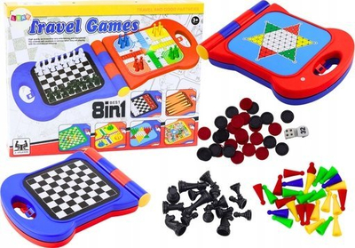 Set lojrash tavoline Lean Toys Travel 8 në 1, i vogël për udhëtim, me shumë lojra, shumëngjyrësh