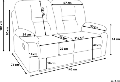 Set ulëse dhome dite BERGEN, lëkurë sintetike, mekanizëm manual recliner, i zi
