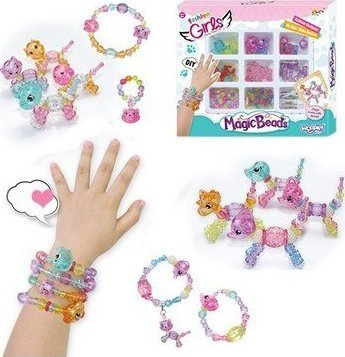 Set lodër WOOPIE Magic Beads, për bojrimin e byzylykëve, rruaza shumëngjyrëshe