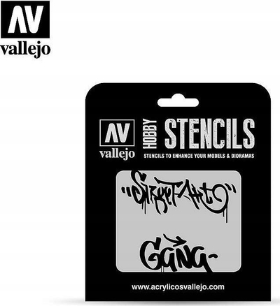 Shabllon arti Vallejo Stencil STLET004 Street Art 2, për spërkatje, i tejdukshëm