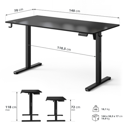 Електрична маса SENSE7 NOJO LIGHT, 140 x 70 см, црна