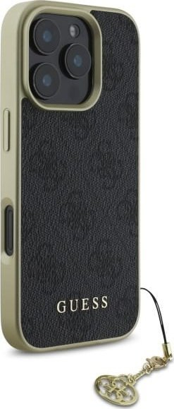 Maskë telefoni Guess 4G Charms Collection për iPhone 16 Pro 6.3", GUHCP16LGF4GGR, e zezë