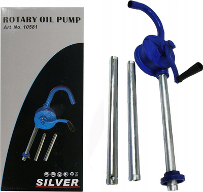 Pompe me dorë për karburant Silver Rotary Oil Pump 10581, për fuçi standarde, me zorrë 90 cm, blu