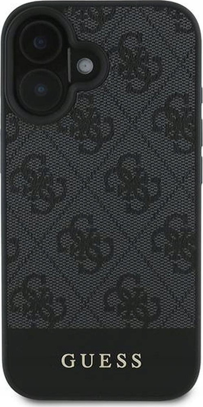 Mbulesë telefoni Guess GUHCP16MG4GLGR për iPhone 16 Plus 6.7", kapak i fortë, dizajn me material tekstili, gri me të zezë