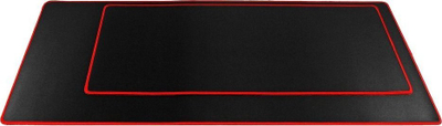 Mousepad gaming për tastierë edhe maus, 900x400x3mm, me cepa të qepur, i zi me kornizë të kuqe