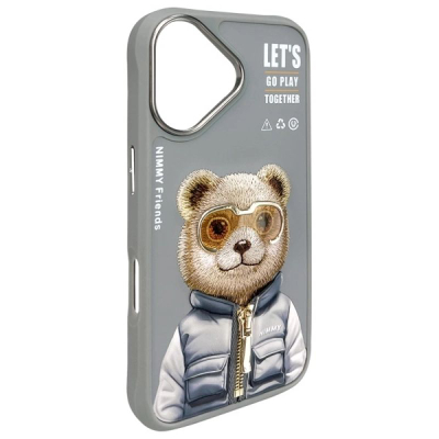 Këse telefoni Nimmy Cool&amp;Cute 2.0 Bear për iPhone 16 6.1", TPU PC, gri