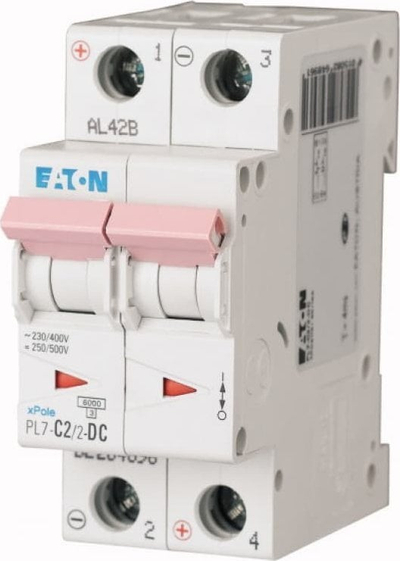 Ndërprerës miniatur elektrik Eaton PL7 C2/2 DC, 2P, 2A, 10kA