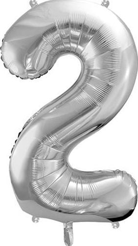 Balon folie PartyDeco numri 2 XXL, 86cm, argjendtë