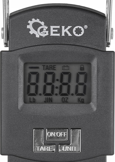 Peshore dore Geko Hook Scale, 50kg, ekran LCD, e zezë