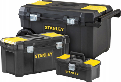 Set arka veglash plastike Stanley Tool Chest Bundle, me ndarje për organizim, i zi