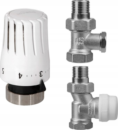 Set termostatik i drejtë Invena CD-74-P15 Mini, M30x1.5, 10 bar, i bardhë me nikel