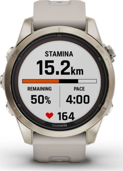 Orë e zgjuar Garmin Fenix 7S Pro Sapphire Solar, 42mm, GPS, soft gold me rrip light sand