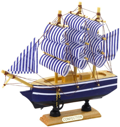 Model dekorativ anije me vela, druri, 16x15cm, e bardhë dhe blu