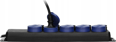 Zgjatues pune splash-proof IP44, 5 presa Schuko, kabllo gome, i zi