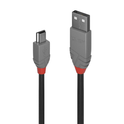 Kabllo USB Lindy USB A në mini USB, 5 m, gri