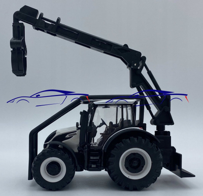 Lodër traktor Bburago Valtra M2 Q, ngarkues frontal dhe ngarkues druri, 3 trungje 10 cm, shumëngjyrëshe