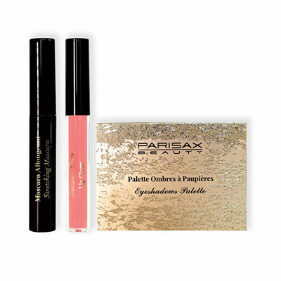 Set dhuratë për femra Parisax, Paletë për sy + Maskarë + Shkëlqyes për buzë