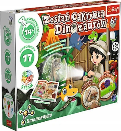 Set edukativ Trefl Science 4 You Become a Dinosaur Explorer, 14 eksperimente, elektrik dore me projektor, shumëngjyrësh